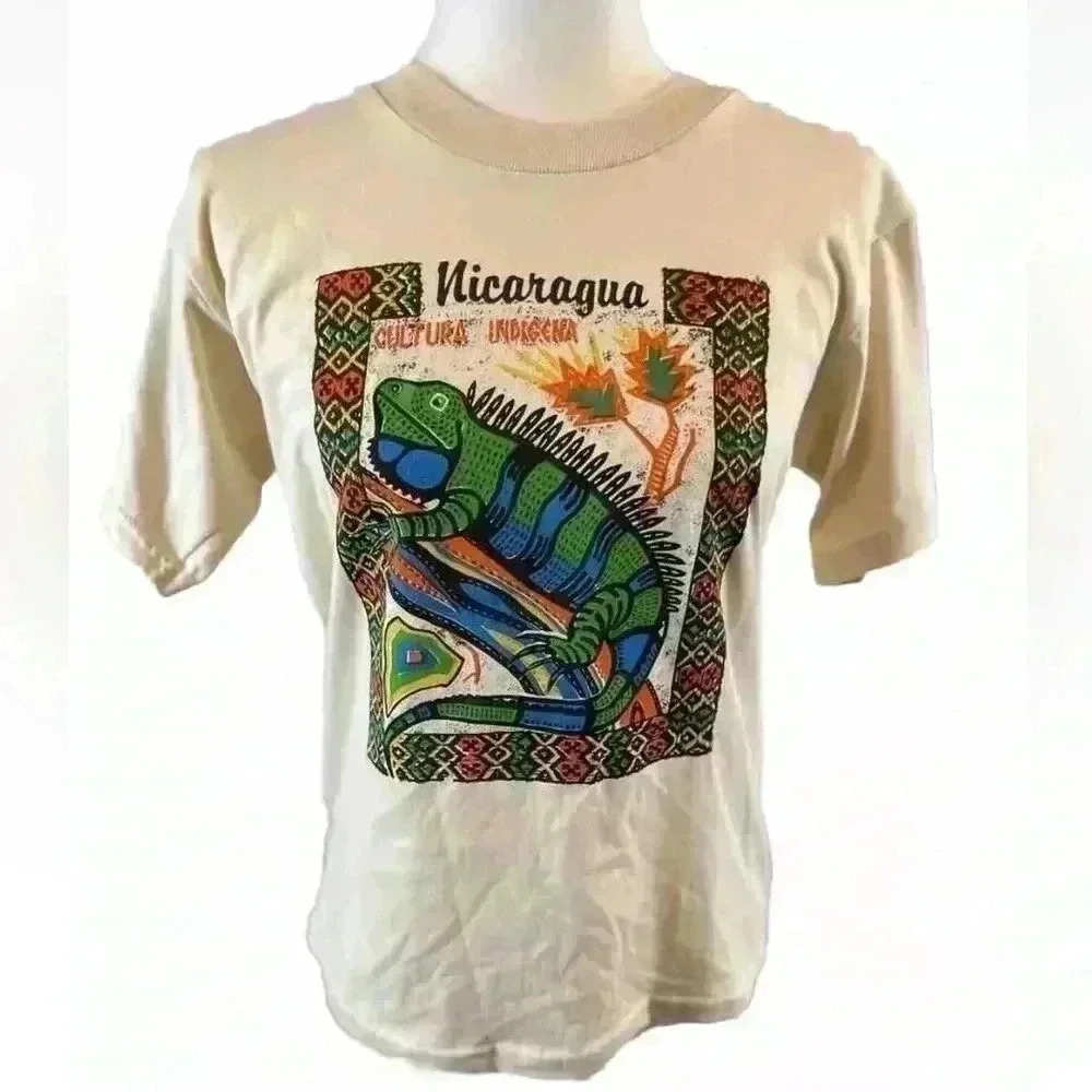 Hawaiian Tropical Iguana Bearded‎ Dragon TAN T Shirt Nicaragua Kids Size 16 NWOT